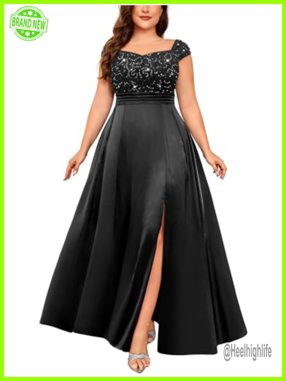 Formal Bridesmaid Prom Dress Sequin Lace Satin A-Line Maxi Plus Size